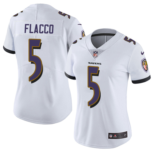 Nike Ravens #5 Joe Flacco White Women's Stitched NFL Vapor Untouchable Limited Jersey - Click Image to Close